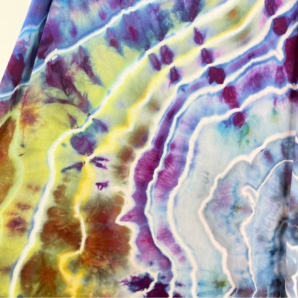 Handmade Geode Tie Dye Dress Womens Size Medium Deep Vneck Upcycled Colorful - Picture 5 of 13